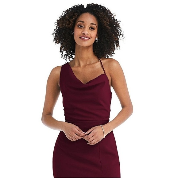 NWT AFTER 6 Drape Cowl Neck Sleeveless 1 Shoulder Trumpet Skirt 70s Maxi Gown 10 - Picture 3 of 6